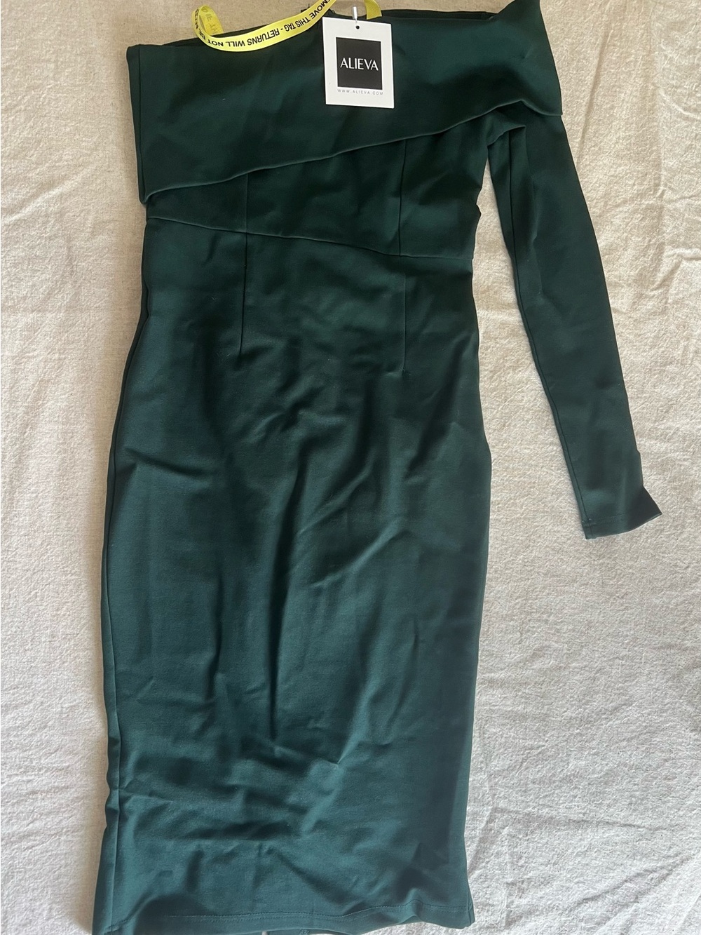 One-Shoulder Emerald Green Midi Dress